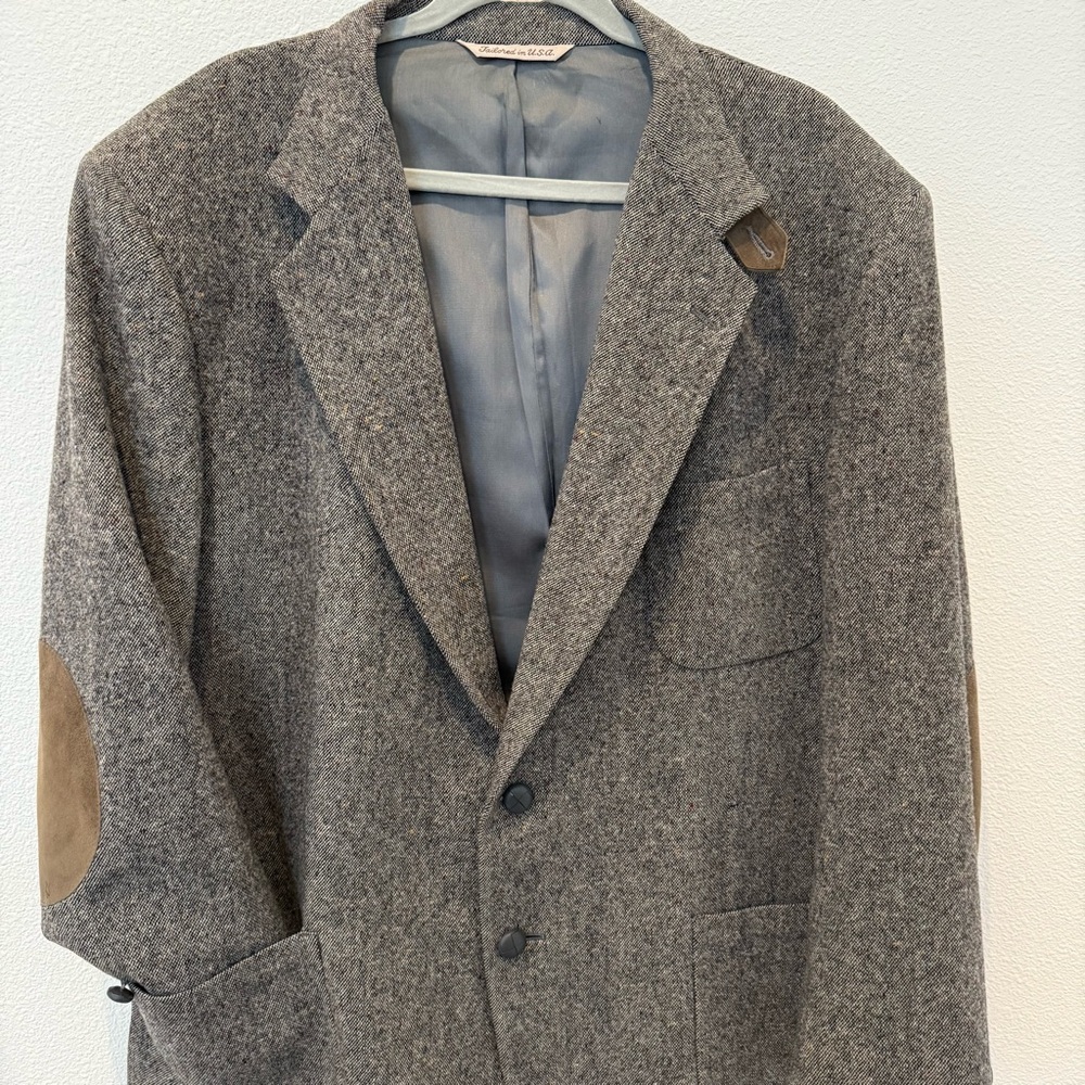 Vtg Hunt Club 100% Wool Tweed Sport Coat Blazer Elbow Patches Academia Preppy